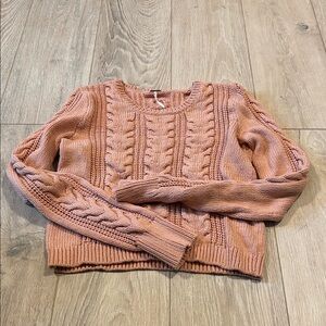 Free People Cable Knit Sweater in Soft Pink Cropped